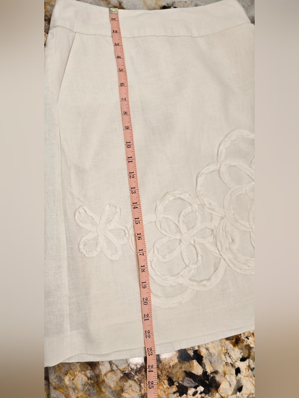 vintage Boden Applique Floral Linen Skirt Cream Beige Oatmeal US4 - Picture 3 of 6